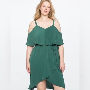 NWT Eloquii Plus  Green Off Cold Shoulder Wrap Dress